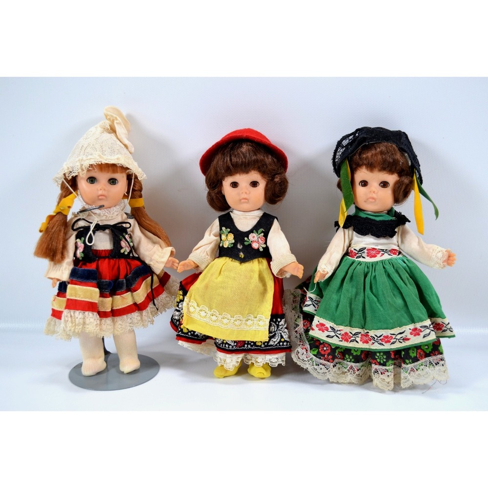 Lot of 3 Vintage Vogue Ginny Dolls 8"‎ Folk Style Outfits & Hats Missing Shoes